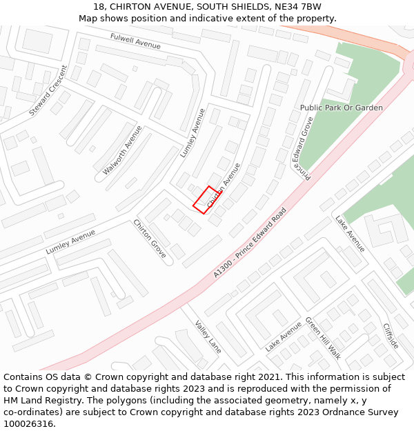 18, CHIRTON AVENUE, SOUTH SHIELDS, NE34 7BW: Location map and indicative extent of plot