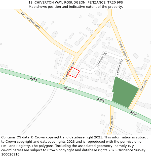 18, CHIVERTON WAY, ROSUDGEON, PENZANCE, TR20 9PS: Location map and indicative extent of plot