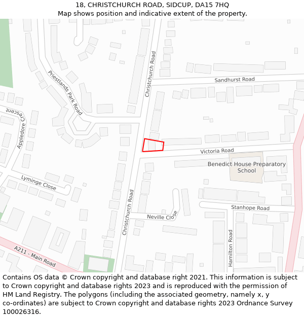 18, CHRISTCHURCH ROAD, SIDCUP, DA15 7HQ: Location map and indicative extent of plot