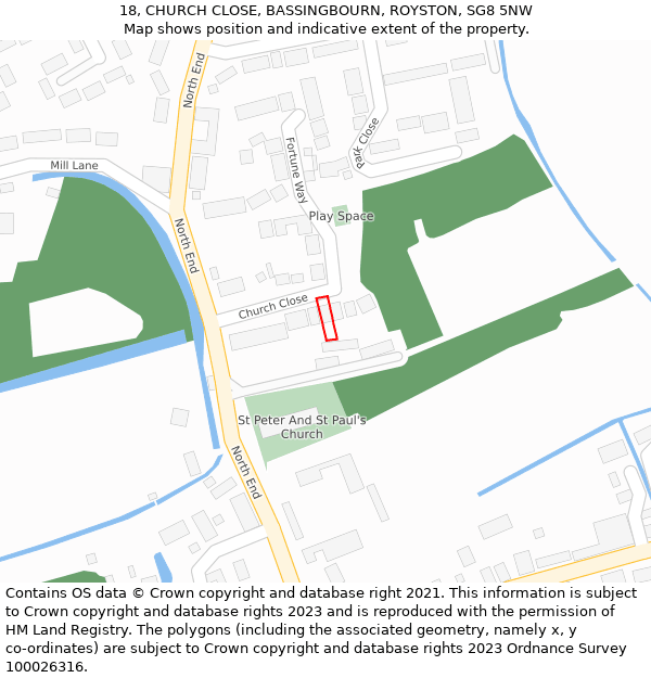 18, CHURCH CLOSE, BASSINGBOURN, ROYSTON, SG8 5NW: Location map and indicative extent of plot