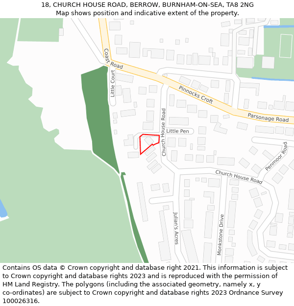 18, CHURCH HOUSE ROAD, BERROW, BURNHAM-ON-SEA, TA8 2NG: Location map and indicative extent of plot