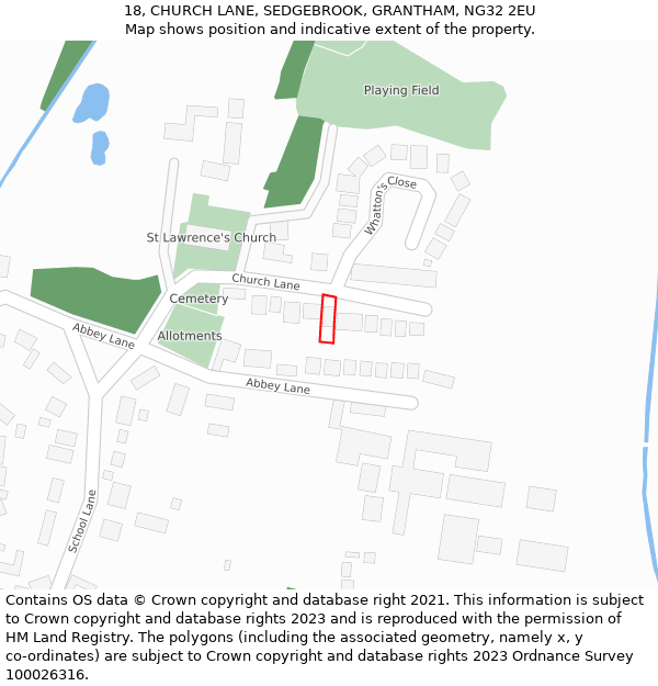 18, CHURCH LANE, SEDGEBROOK, GRANTHAM, NG32 2EU: Location map and indicative extent of plot