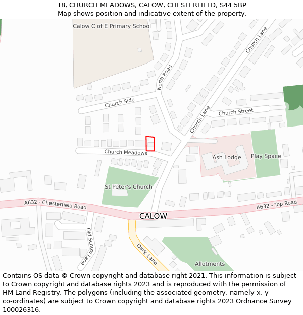 18, CHURCH MEADOWS, CALOW, CHESTERFIELD, S44 5BP: Location map and indicative extent of plot