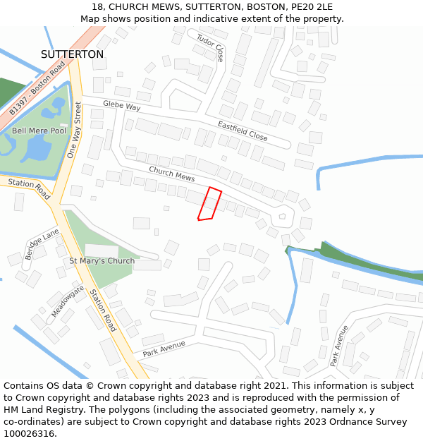 18, CHURCH MEWS, SUTTERTON, BOSTON, PE20 2LE: Location map and indicative extent of plot