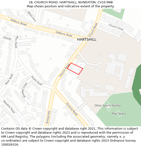 18, CHURCH ROAD, HARTSHILL, NUNEATON, CV10 0NB: Location map and indicative extent of plot