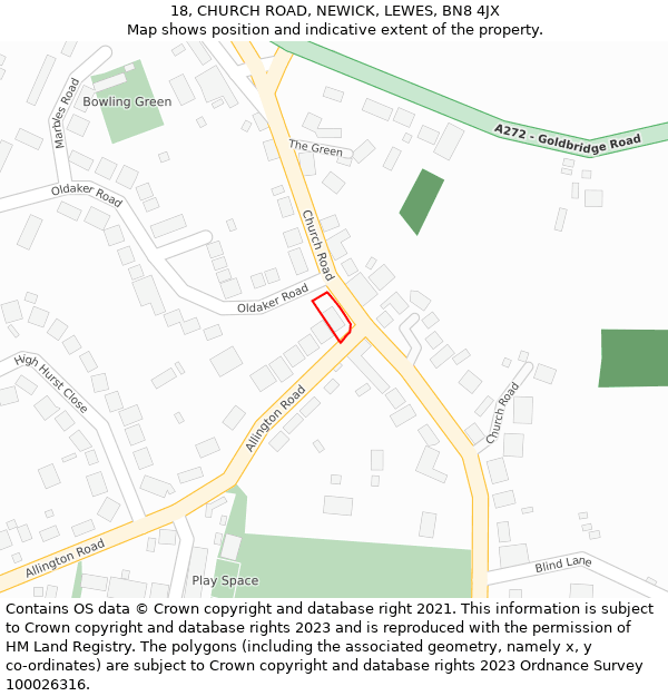 18, CHURCH ROAD, NEWICK, LEWES, BN8 4JX: Location map and indicative extent of plot