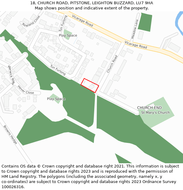 18, CHURCH ROAD, PITSTONE, LEIGHTON BUZZARD, LU7 9HA: Location map and indicative extent of plot