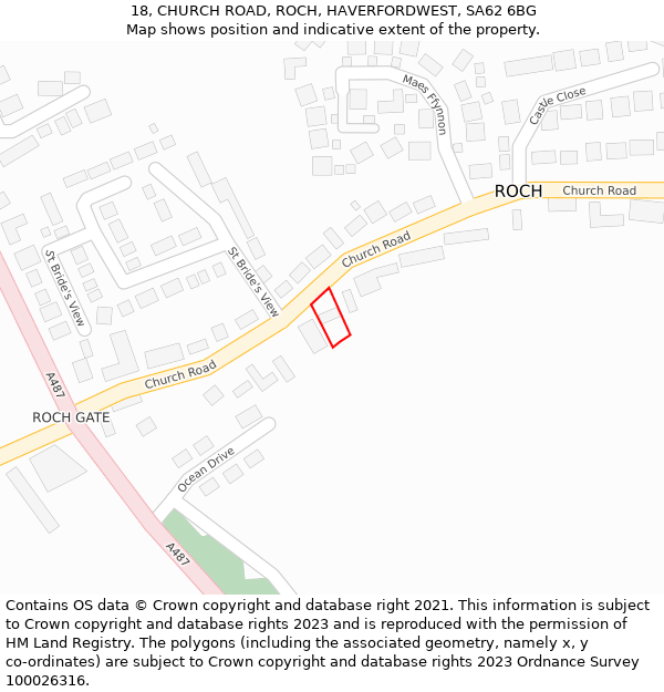 18, CHURCH ROAD, ROCH, HAVERFORDWEST, SA62 6BG: Location map and indicative extent of plot