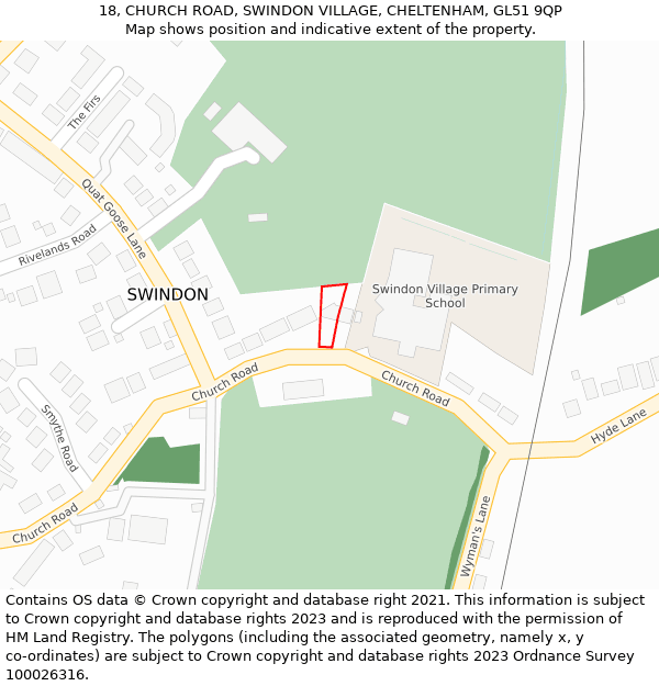 18, CHURCH ROAD, SWINDON VILLAGE, CHELTENHAM, GL51 9QP: Location map and indicative extent of plot