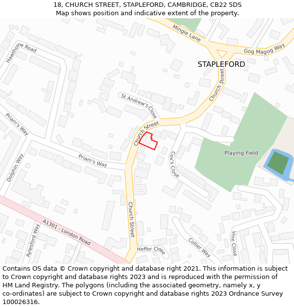 18, CHURCH STREET, STAPLEFORD, CAMBRIDGE, CB22 5DS: Location map and indicative extent of plot