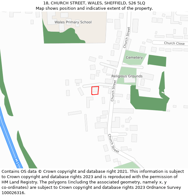 18, CHURCH STREET, WALES, SHEFFIELD, S26 5LQ: Location map and indicative extent of plot