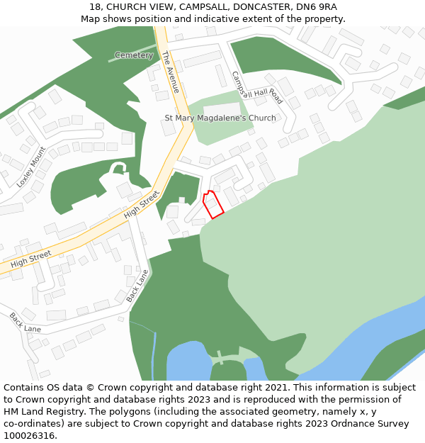 18, CHURCH VIEW, CAMPSALL, DONCASTER, DN6 9RA: Location map and indicative extent of plot