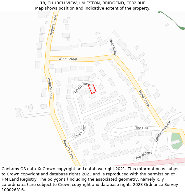 18, CHURCH VIEW, LALESTON, BRIDGEND, CF32 0HF: Location map and indicative extent of plot