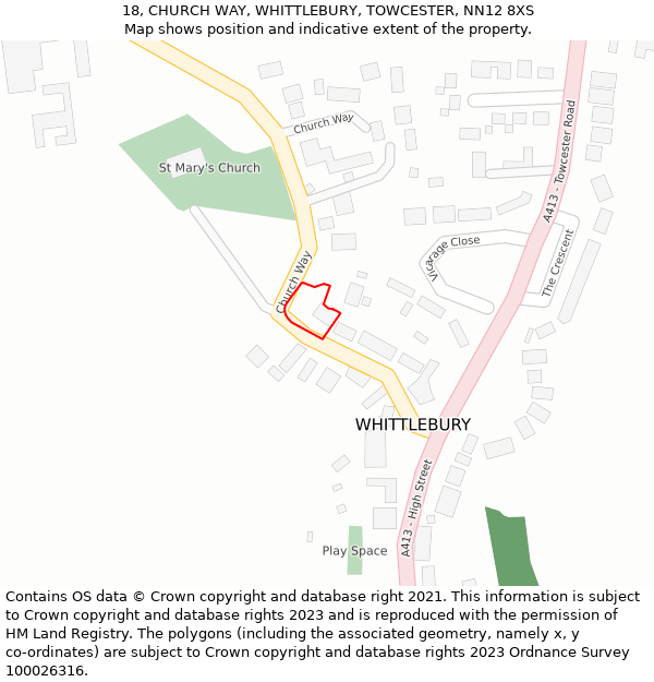 18, CHURCH WAY, WHITTLEBURY, TOWCESTER, NN12 8XS: Location map and indicative extent of plot