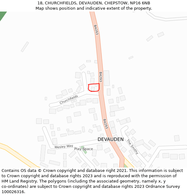 18, CHURCHFIELDS, DEVAUDEN, CHEPSTOW, NP16 6NB: Location map and indicative extent of plot