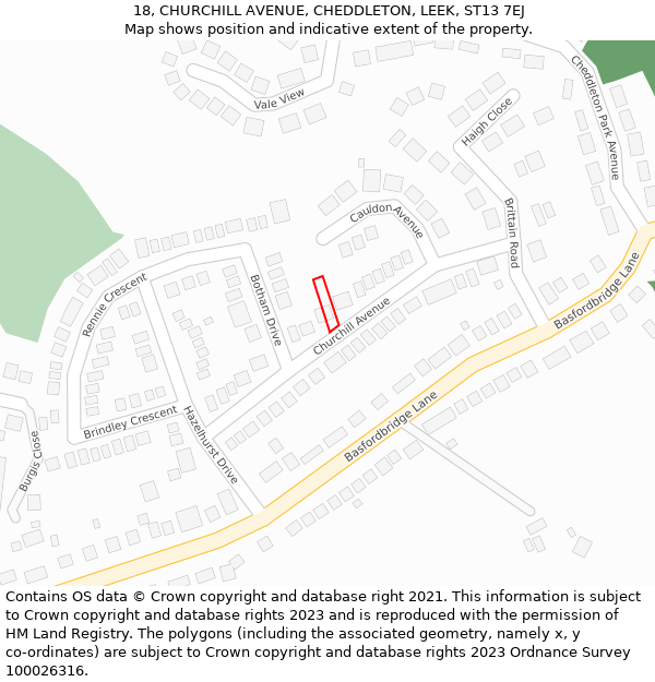 18, CHURCHILL AVENUE, CHEDDLETON, LEEK, ST13 7EJ: Location map and indicative extent of plot