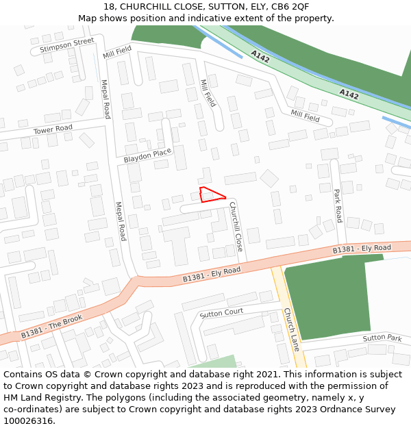 18, CHURCHILL CLOSE, SUTTON, ELY, CB6 2QF: Location map and indicative extent of plot