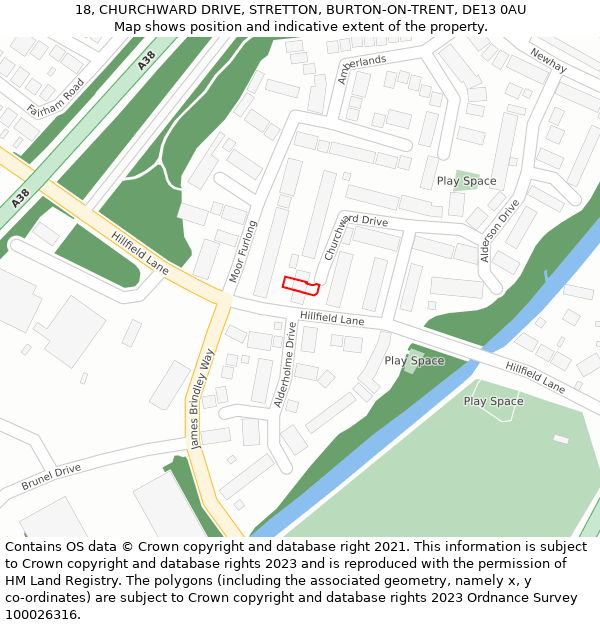 18, CHURCHWARD DRIVE, STRETTON, BURTON-ON-TRENT, DE13 0AU: Location map and indicative extent of plot