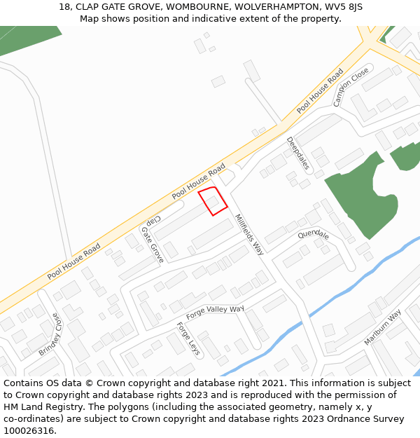 18, CLAP GATE GROVE, WOMBOURNE, WOLVERHAMPTON, WV5 8JS: Location map and indicative extent of plot