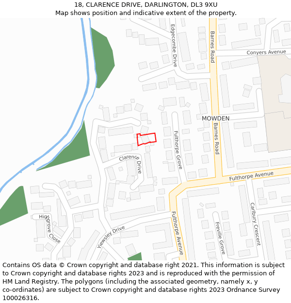 18, CLARENCE DRIVE, DARLINGTON, DL3 9XU: Location map and indicative extent of plot