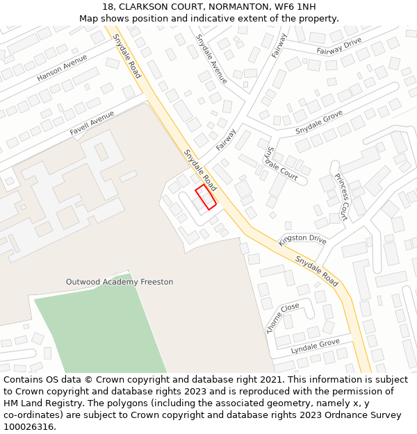 18, CLARKSON COURT, NORMANTON, WF6 1NH: Location map and indicative extent of plot