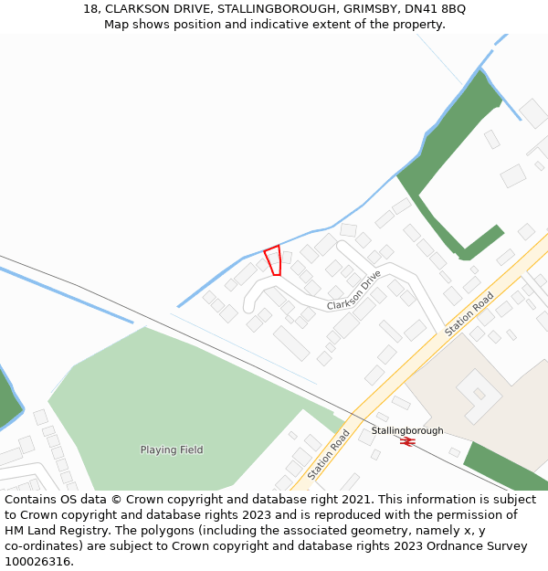 18, CLARKSON DRIVE, STALLINGBOROUGH, GRIMSBY, DN41 8BQ: Location map and indicative extent of plot