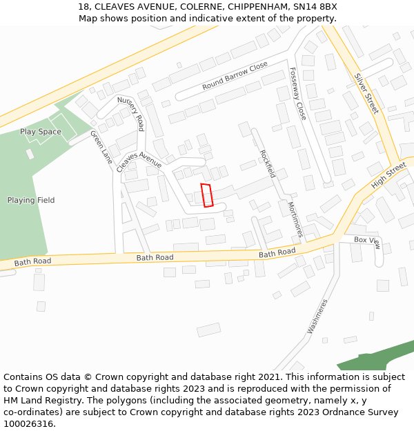 18, CLEAVES AVENUE, COLERNE, CHIPPENHAM, SN14 8BX: Location map and indicative extent of plot