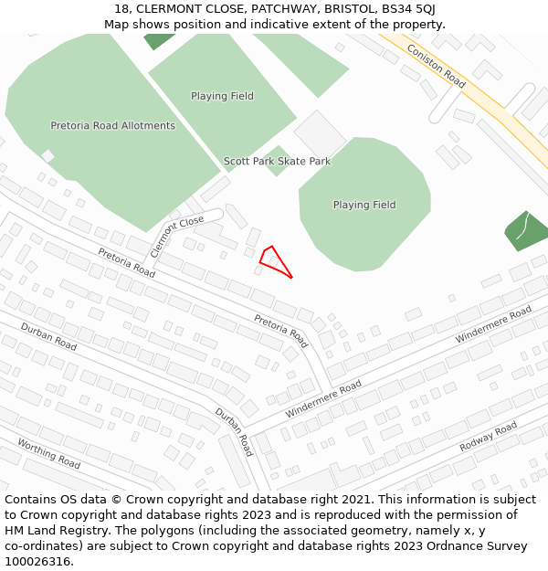 18, CLERMONT CLOSE, PATCHWAY, BRISTOL, BS34 5QJ: Location map and indicative extent of plot