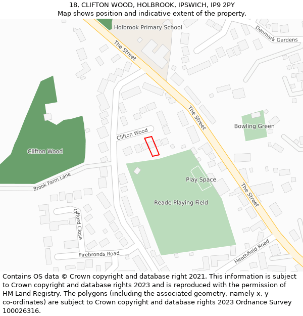 18, CLIFTON WOOD, HOLBROOK, IPSWICH, IP9 2PY: Location map and indicative extent of plot