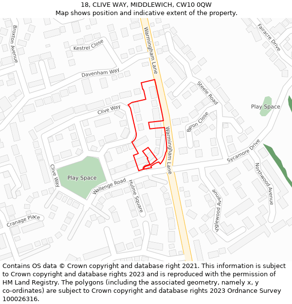 18, CLIVE WAY, MIDDLEWICH, CW10 0QW: Location map and indicative extent of plot