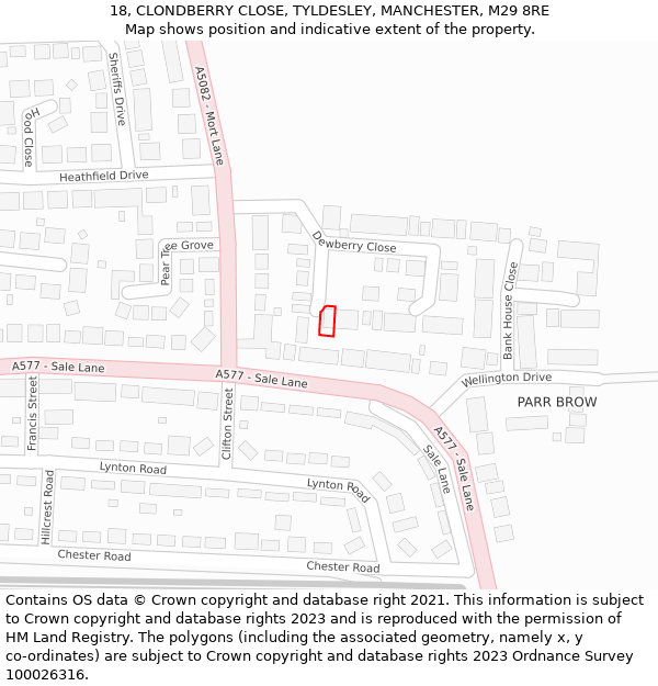 18, CLONDBERRY CLOSE, TYLDESLEY, MANCHESTER, M29 8RE: Location map and indicative extent of plot