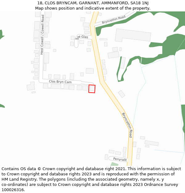 18, CLOS BRYNCAM, GARNANT, AMMANFORD, SA18 1NJ: Location map and indicative extent of plot