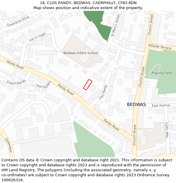 18, CLOS PANDY, BEDWAS, CAERPHILLY, CF83 8DN: Location map and indicative extent of plot