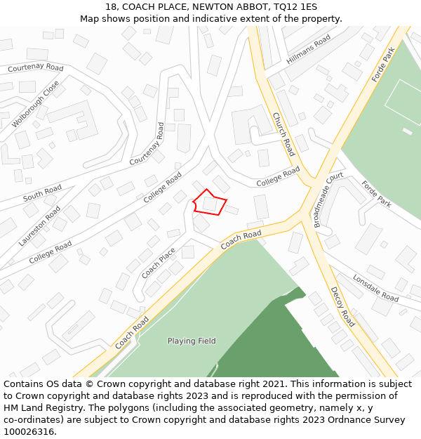 18, COACH PLACE, NEWTON ABBOT, TQ12 1ES: Location map and indicative extent of plot