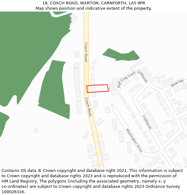 18, COACH ROAD, WARTON, CARNFORTH, LA5 9PR: Location map and indicative extent of plot