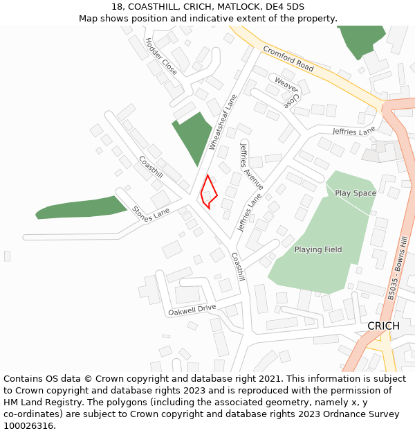 18, COASTHILL, CRICH, MATLOCK, DE4 5DS: Location map and indicative extent of plot