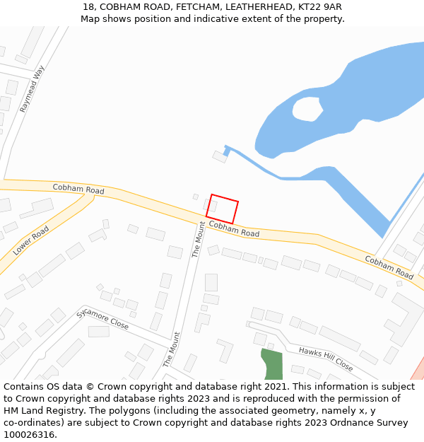 18, COBHAM ROAD, FETCHAM, LEATHERHEAD, KT22 9AR: Location map and indicative extent of plot