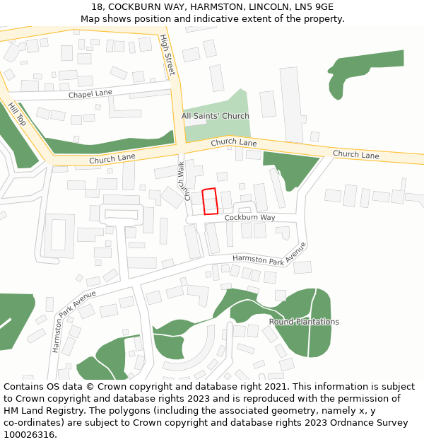 18, COCKBURN WAY, HARMSTON, LINCOLN, LN5 9GE: Location map and indicative extent of plot