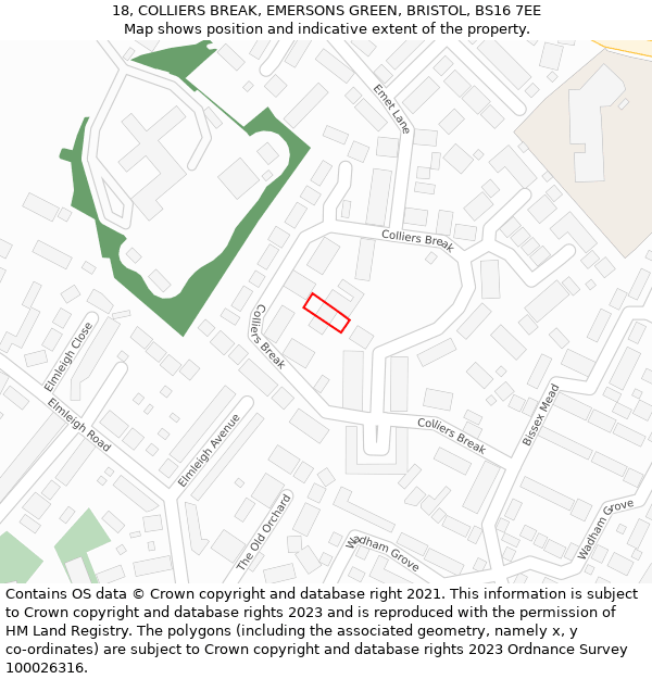 18, COLLIERS BREAK, EMERSONS GREEN, BRISTOL, BS16 7EE: Location map and indicative extent of plot