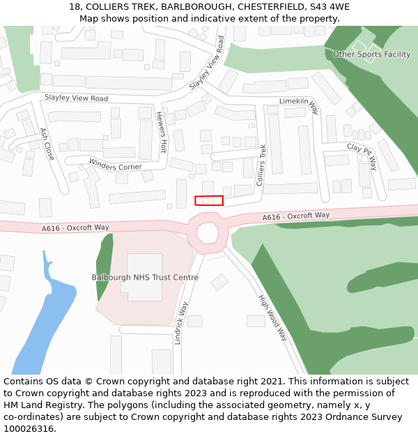 18, COLLIERS TREK, BARLBOROUGH, CHESTERFIELD, S43 4WE: Location map and indicative extent of plot