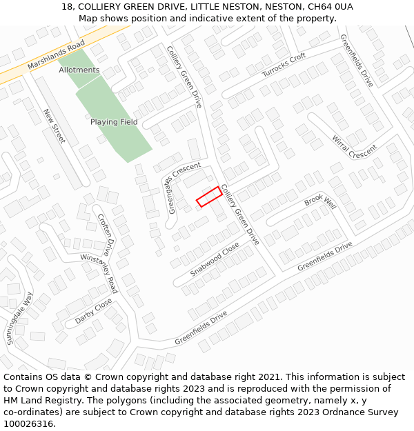 18, COLLIERY GREEN DRIVE, LITTLE NESTON, NESTON, CH64 0UA: Location map and indicative extent of plot