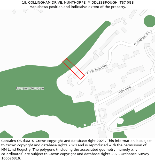 18, COLLINGHAM DRIVE, NUNTHORPE, MIDDLESBROUGH, TS7 0GB: Location map and indicative extent of plot