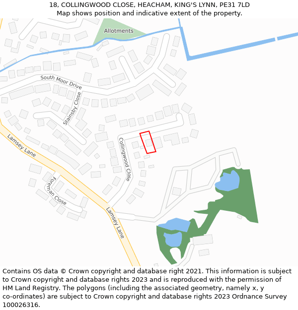 18, COLLINGWOOD CLOSE, HEACHAM, KING'S LYNN, PE31 7LD: Location map and indicative extent of plot