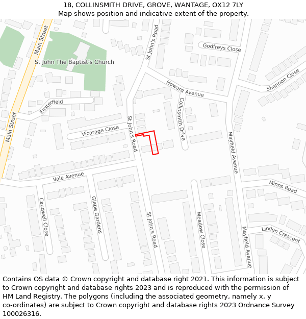 18, COLLINSMITH DRIVE, GROVE, WANTAGE, OX12 7LY: Location map and indicative extent of plot