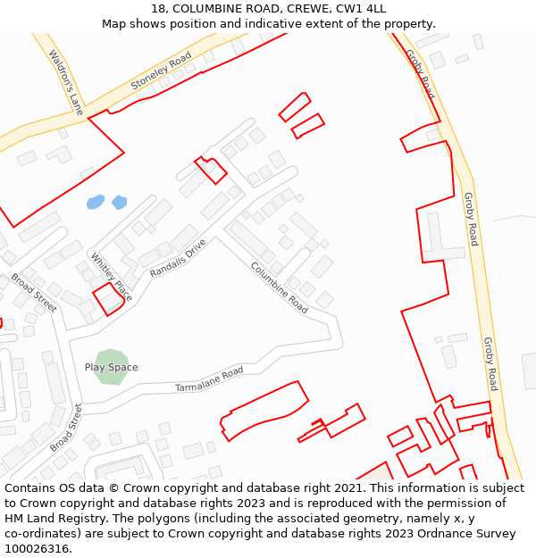 18, COLUMBINE ROAD, CREWE, CW1 4LL: Location map and indicative extent of plot