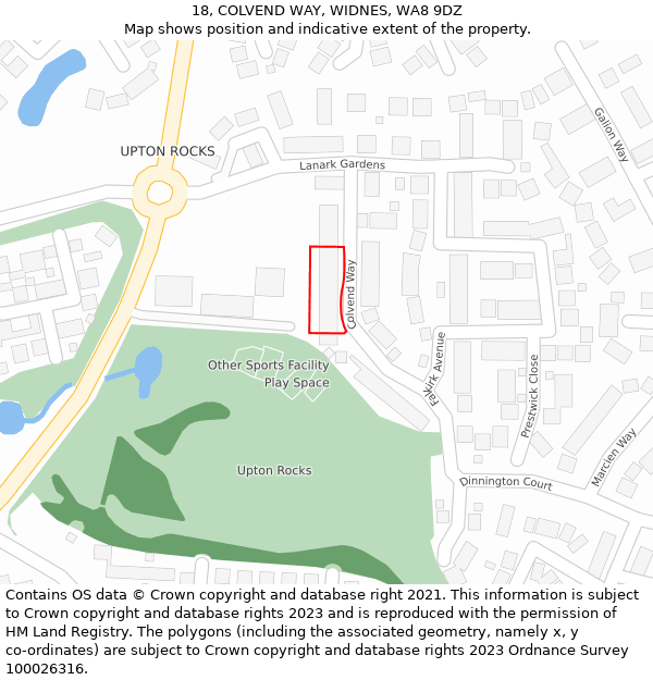 18, COLVEND WAY, WIDNES, WA8 9DZ: Location map and indicative extent of plot