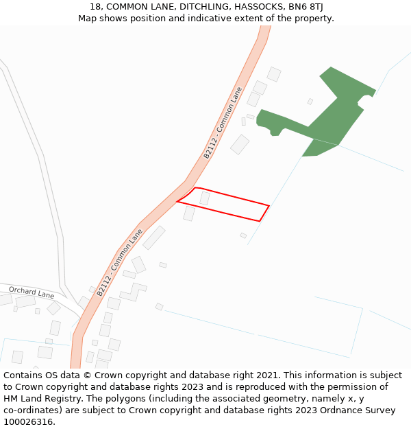 18, COMMON LANE, DITCHLING, HASSOCKS, BN6 8TJ: Location map and indicative extent of plot