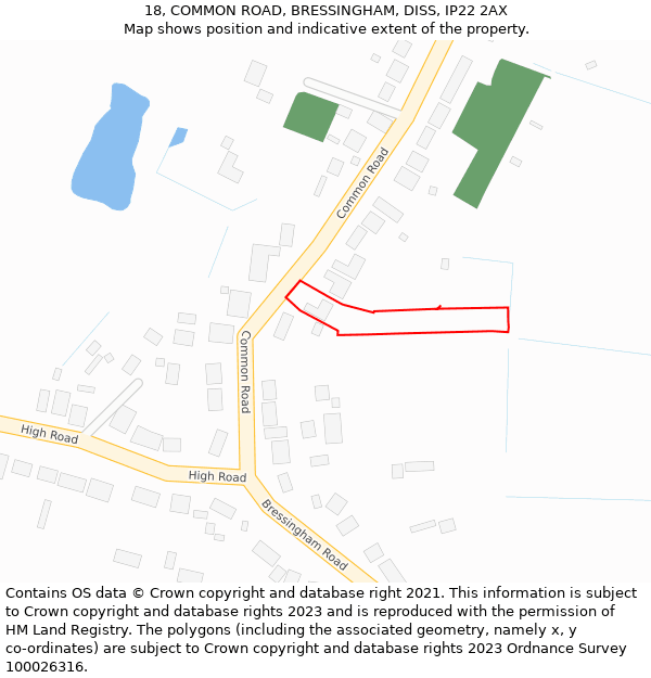 18, COMMON ROAD, BRESSINGHAM, DISS, IP22 2AX: Location map and indicative extent of plot