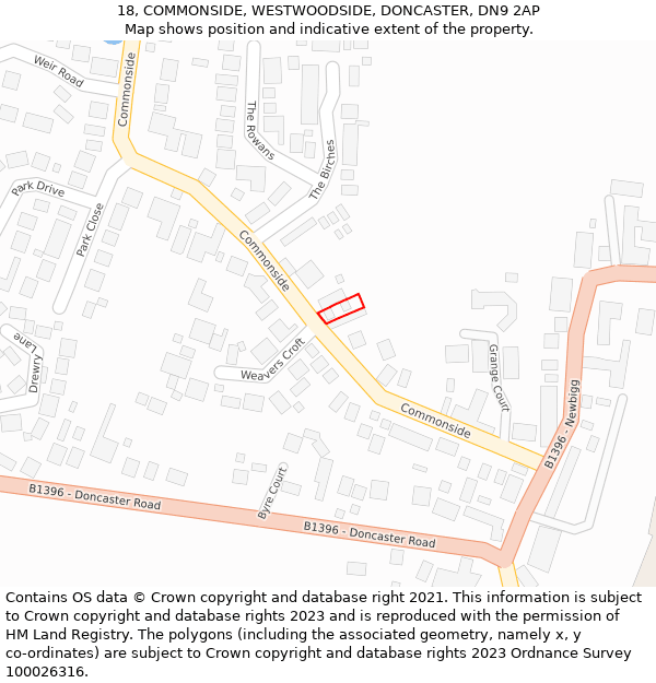 18, COMMONSIDE, WESTWOODSIDE, DONCASTER, DN9 2AP: Location map and indicative extent of plot