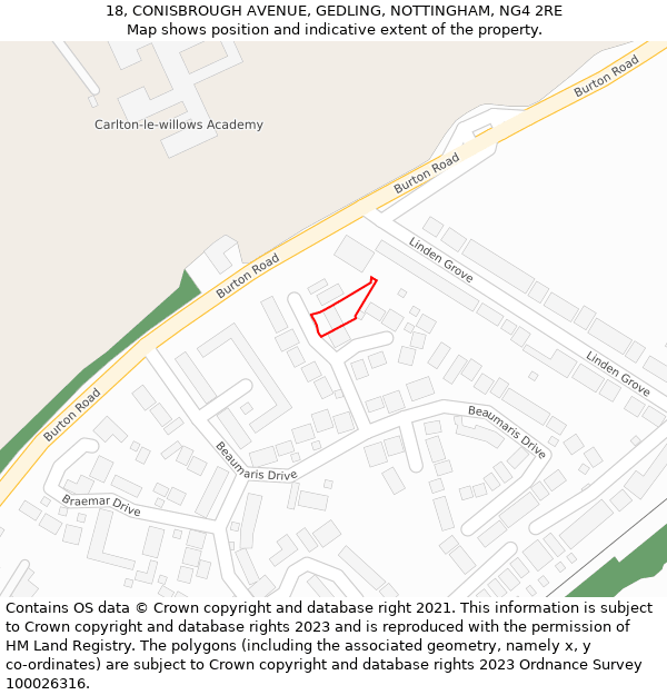 18, CONISBROUGH AVENUE, GEDLING, NOTTINGHAM, NG4 2RE: Location map and indicative extent of plot